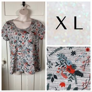 NWT LuLaRoe Classic Tee Grey Floral Microstripe